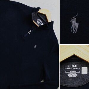 Polo Ralph Lauren Black 1/4 Zip Sweater Large Preppy Pony Logo Designer Pullover